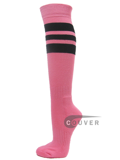 Pink COUVER Sports/Softball socks with 3 black stripes 3PAIRs