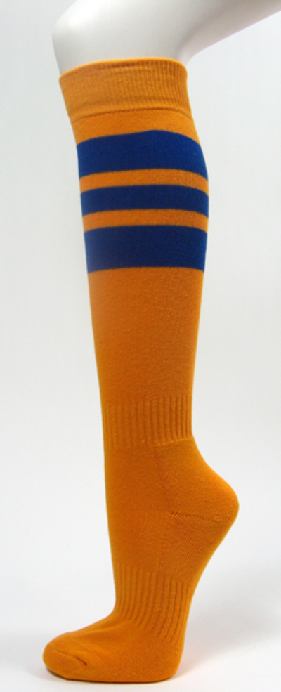 Golden yellow softball socks with 3 blue stripes 3PAIRs