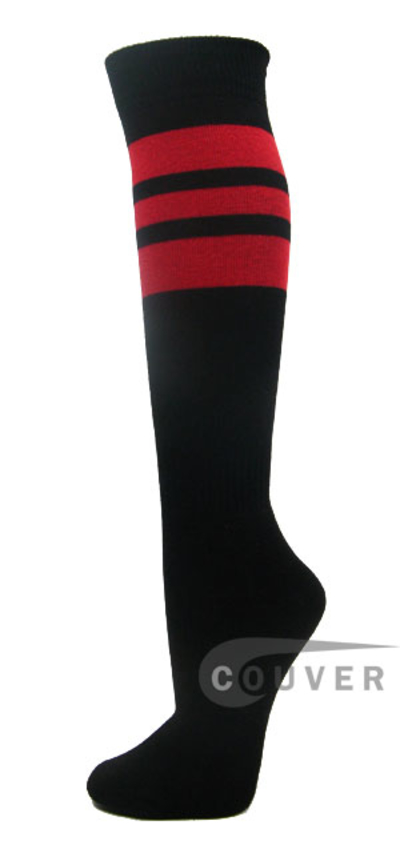 Couver Black Softball/Baseball/Sports Socks w 3Red Stripes 3PRs