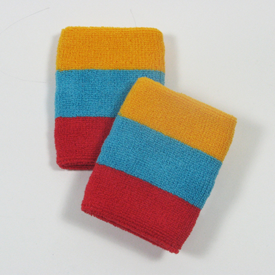 Golden yellow sky blue red striped sweatbands for wrist