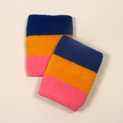 Blue golden yellow pink striped sweatbands for wrist [6pairs]