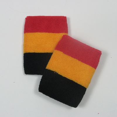 Red golden yellow black striped sweatbands for wrist