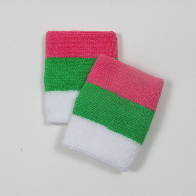 Bright pink bright green white sports wrist sweatbands