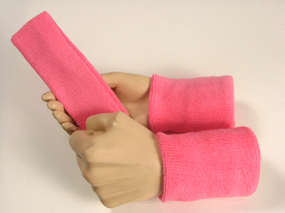 Pink headband and mens pink wristband sweatbands set