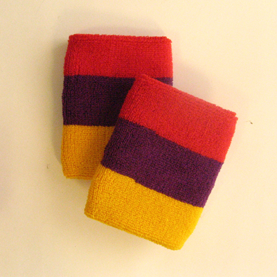 Golden yellow purple red 3color striped wrist sweatband [6pairs]