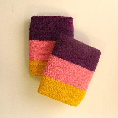 Purple pink golden yellow 3color striped wrist sweatband