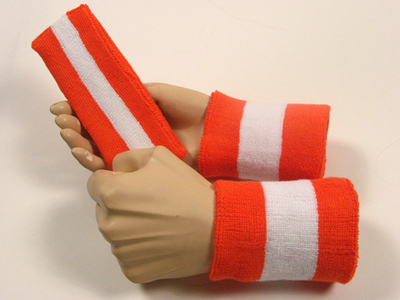 dark orange white dark orange striped sweatbands set