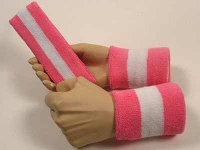 pink white pink 2color striped sweatbands set