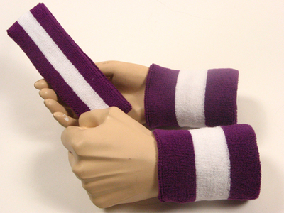 purple white purple 2color striped sweatbands set