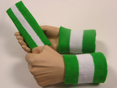 bright green white bright green stripe sweatbands set