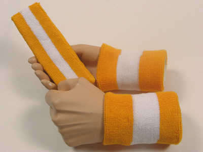golden yellow white 2color striped sweatbands set