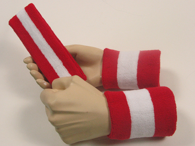 red white red 2color striped sweatbands set
