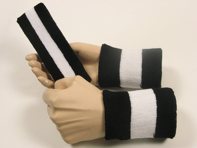 black white black 2color striped sweatbands set