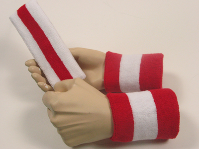 white red white 2color striped sweatbands set
