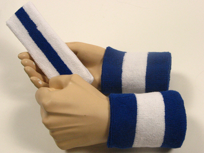 white blue white 2color striped sweatbands set