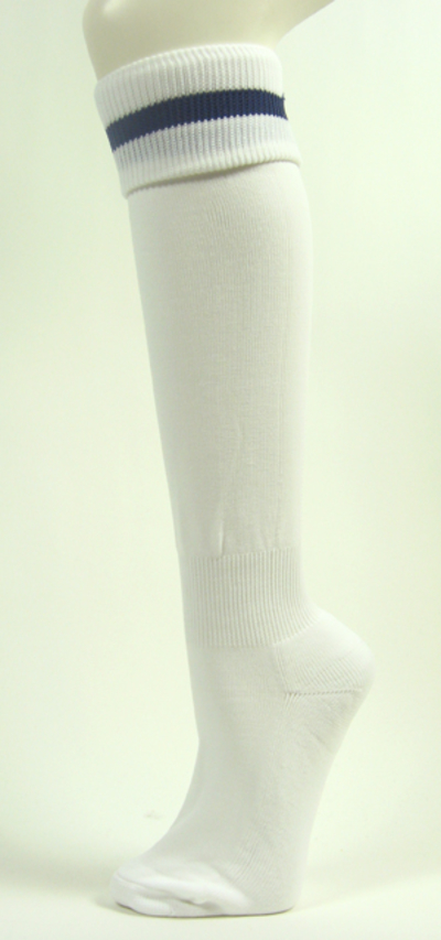 White soccer knee socks with bluish dark gray strip [3Pairs]