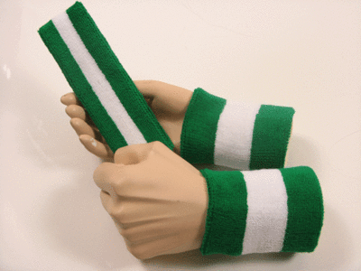 Green white green 2color stripe sweatbands set