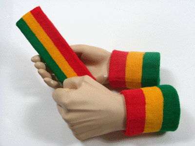 Green golden yellow red 3color striped sweatbands set [3sets]