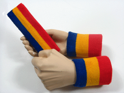 Blue golden yellow red 3color striped sweatbands set [3sets]