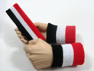 Black white red 3color striped sweatbands set [3sets]