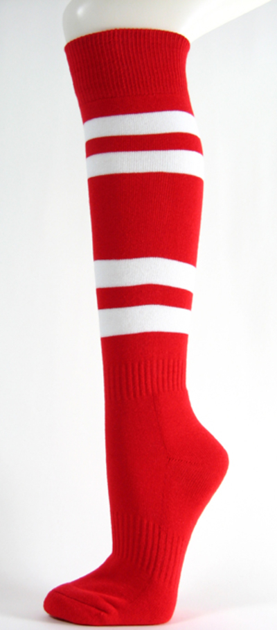 Red with White Striped Couver Knee High Sport/Softball Sock 3PRs