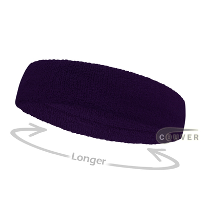 Dark purple long terry sports sweat headbands wholesale
