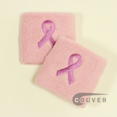 Ribbon Logo Light Pink Cancer Awareness Sweat Wristbands 6PAIRS