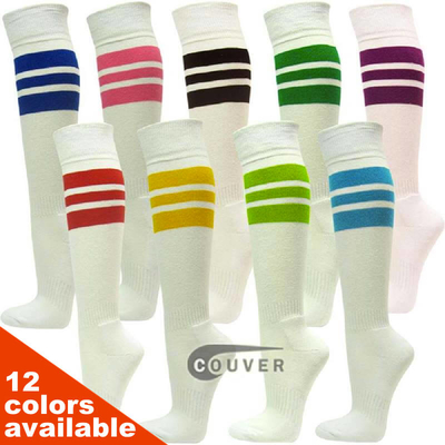 COUVER Premium Quality Stripes on White Knee High Sports/Baseball Socks