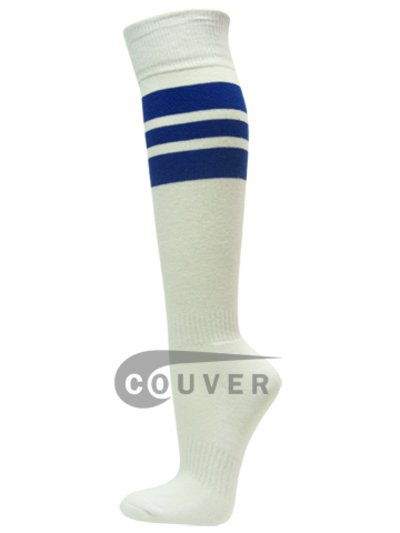 Blue Stripes on White Couver Knee High Sports/Softball Socks 3PRs