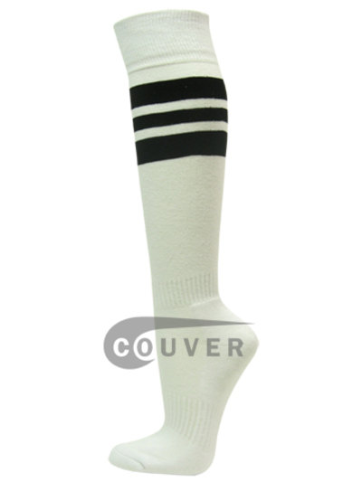 Black Stripe on White COUVER  Knee High Sports/Softball Sock 3PRs
