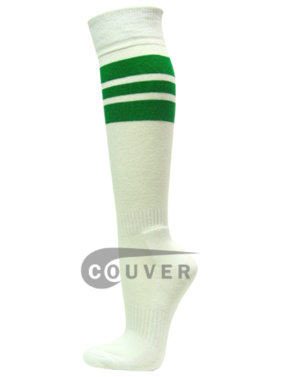 Green Stripe on White COUVER Knee High Sports/Softball Socks 3PRs