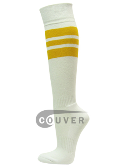 Gold Yellow Stripe on White Couver Sport/Softball Knee Sock 3PRs