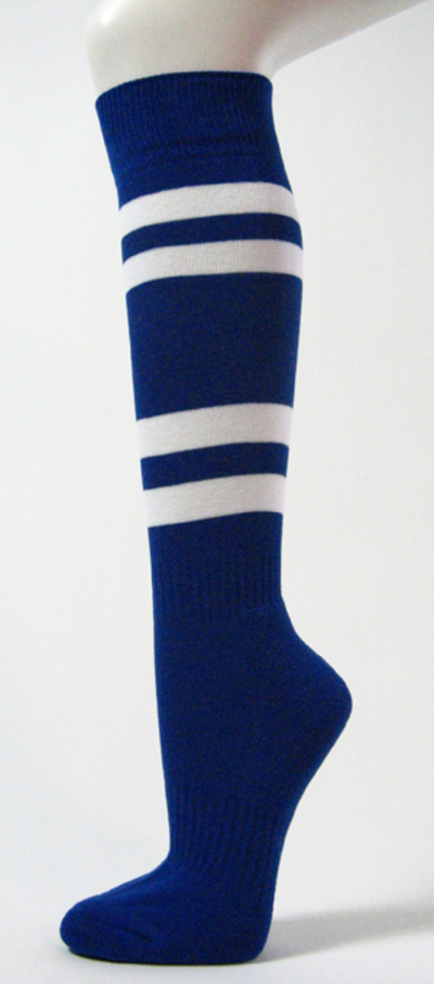 Blue with 4White Stripes Couver Sports/Softball Knee Socks 3PRs