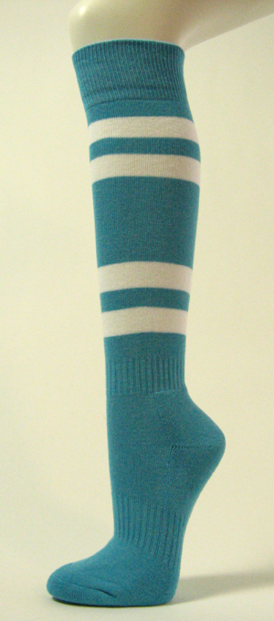 Sky Blue w/ 4White Stripes Couver Sports Knee Softball Sock 3PRs