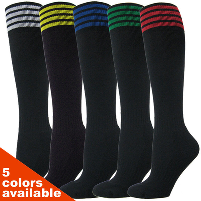 Couver Black Youth 4 Stripes Soccer Football Knee High Socks - 3 Pairs