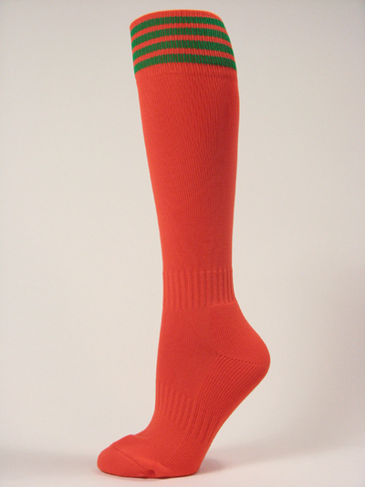 COUVER Orange with 4 Green Stripes youth football/athletic high socks