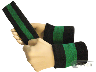Black green black 2color striped sweatbands set