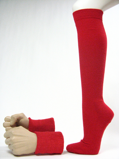 Red mens wrist sweatbands red sports knee socks set