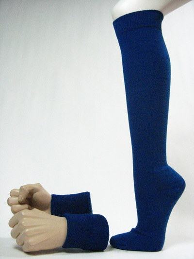 Blue mens wrist sweatbands blue sports knee socks set