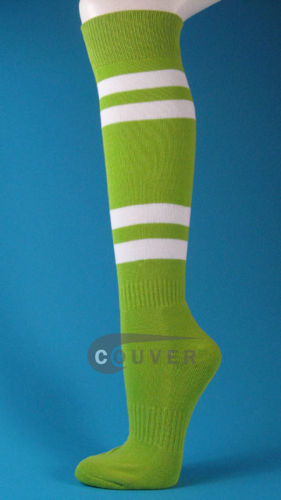 Lime Green w/ White Stripe Couver Sport Knee Softball Socks 3PRs
