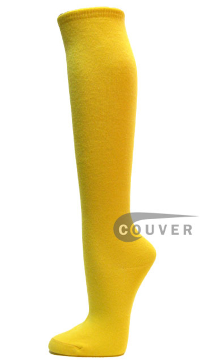 Bright Yellow Cotton Fashion Knee High Sock from Couver 6PAIRS
