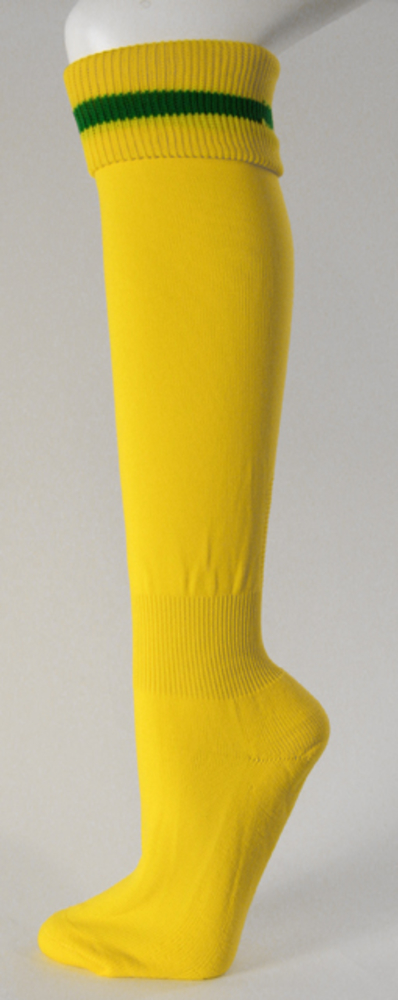 Yellow Soccer Socks with Green Horizontal Stripe Knee High  [3Pairs]