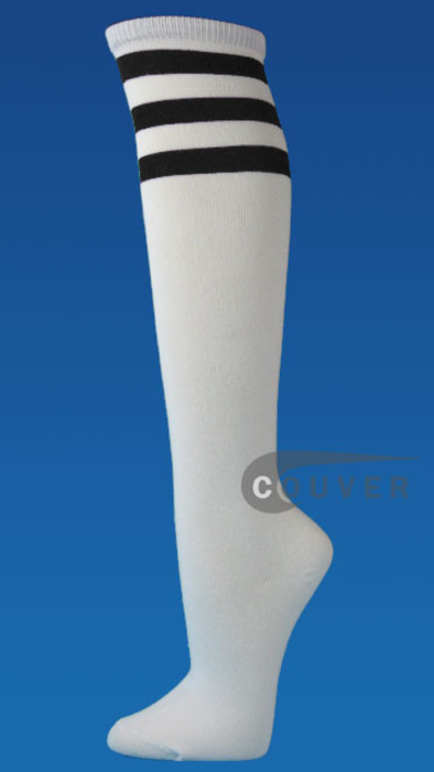 Black Stripe on White Couver Cotton Fashion Knee Socks 6PAIRS