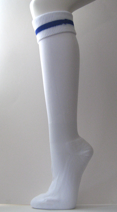 White with Blue Stripe Line Soccer Socks Knee High Length [3Pairs]