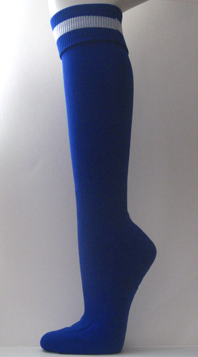 Blue with White Stripe Line Soccer Socks Knee High Length [3Pairs]