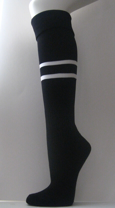 Soccer Socks Black with 2 White Lines Knee High Length  [3Pairs]
