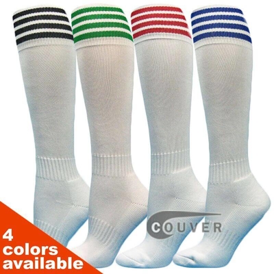 COUVER White Youth Sports/Football 4 Stripes Knee High sock - 3Pair Pack
