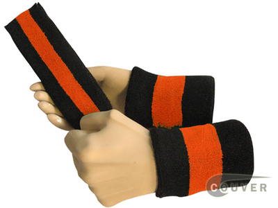 Black dark orange  black 2color striped sweatbands set