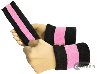 Black light pink  black 2color striped sweatbands set