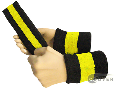 Black bright yellow  black 2color striped sweatbands set
